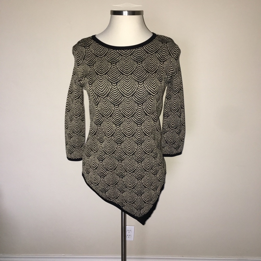 Joan Vass Black and Cream Wave Pattern Sweater